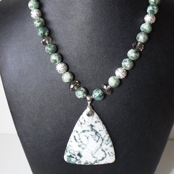 Natural Tree Agate necklace/earrings set (#1297) - Picture 2 of 5